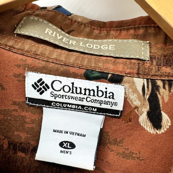 Columbia Shirt Mens Large River Lodge Button Down Duck Print Long Sleeve - Picture 2 of 7